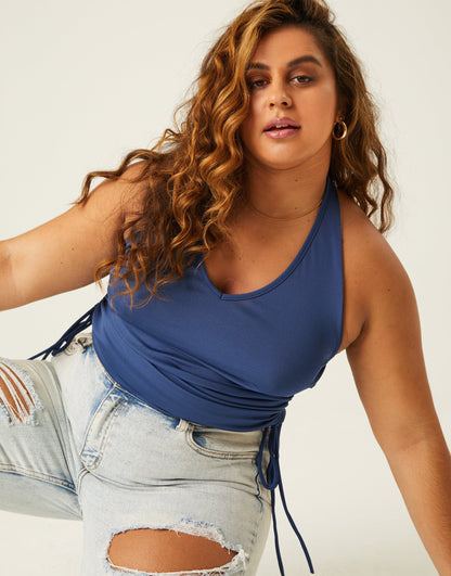 Plus Size Side Ruched Halter Top