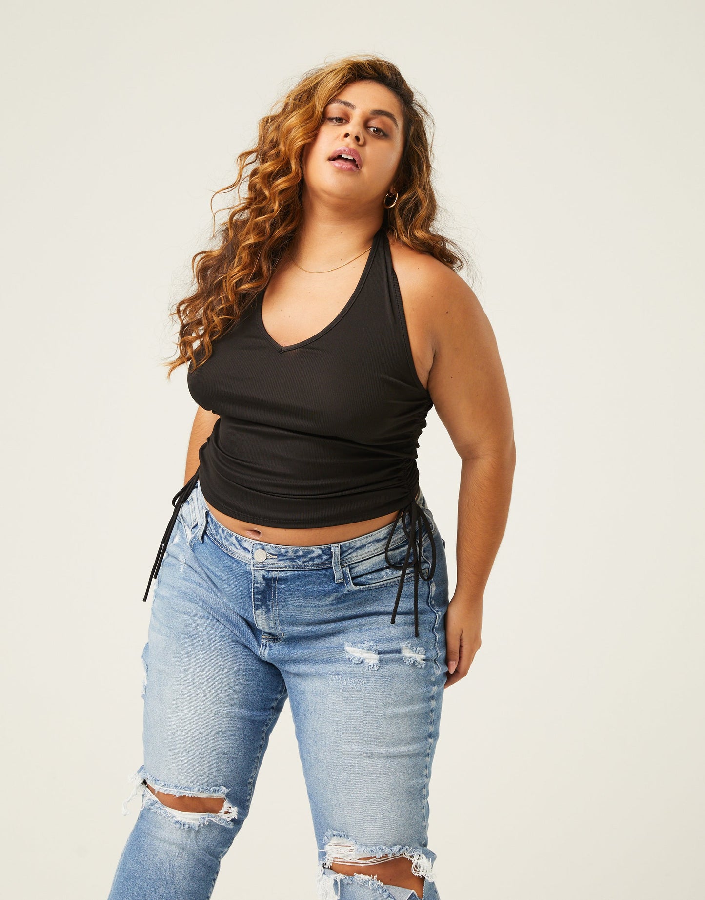 Plus Size Side Ruched Halter Top