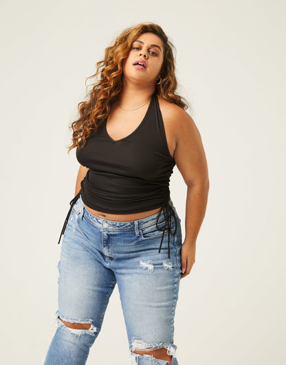 Plus Size Side Ruched Halter Top