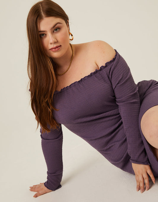 Plus Size Smocked Off The Shoulder Dress
