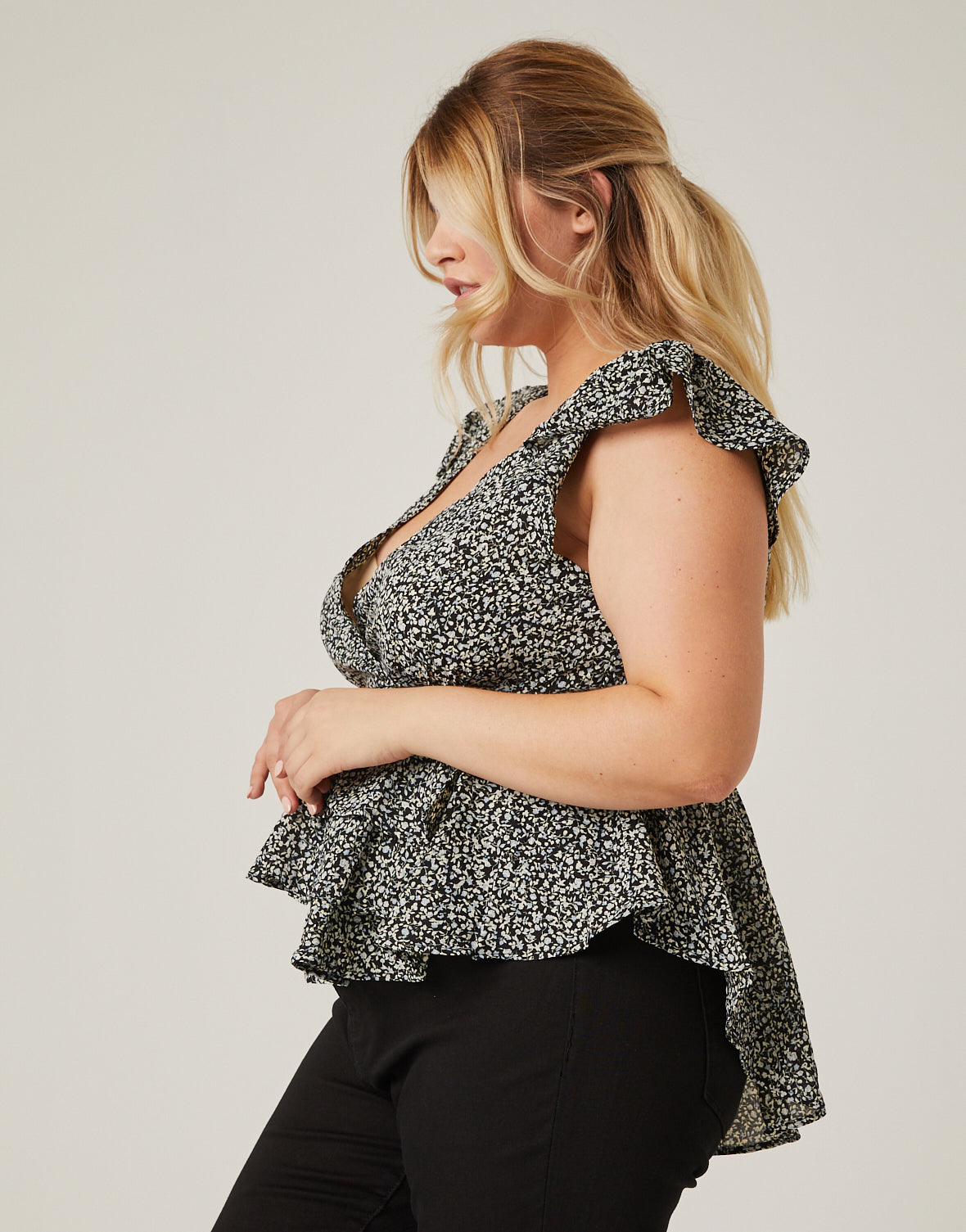 Plus Size Tiered Floral Peplum Top