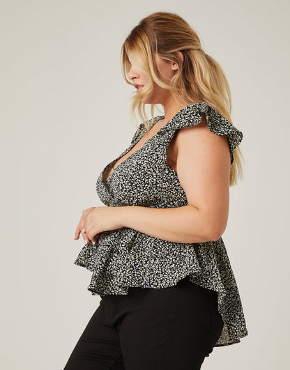 Plus Size Tiered Floral Peplum Top