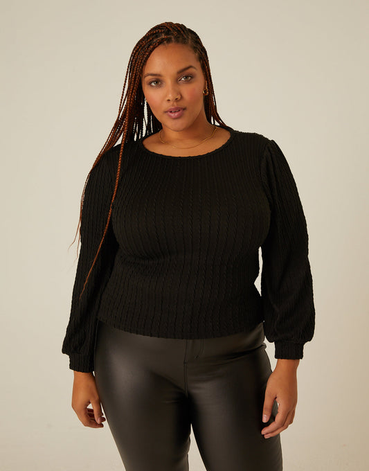 Plus Size Twist Knit Long Sleeve Top