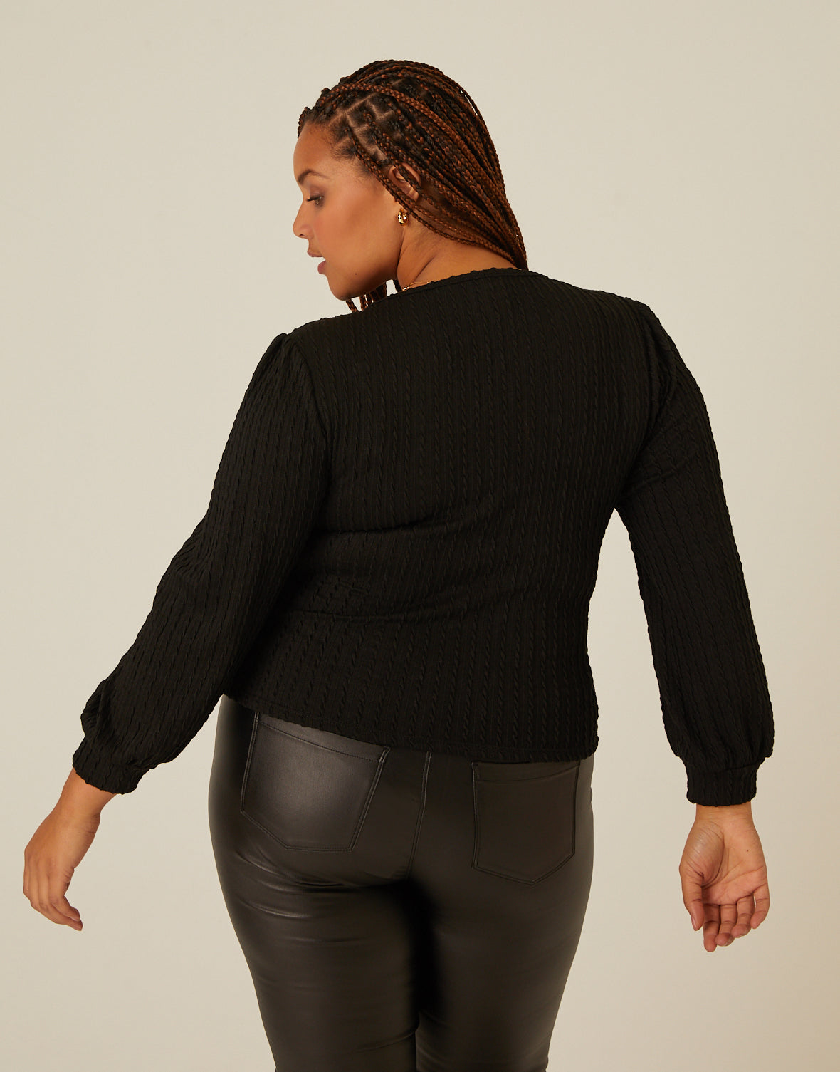 Plus Size Twist Knit Long Sleeve Top