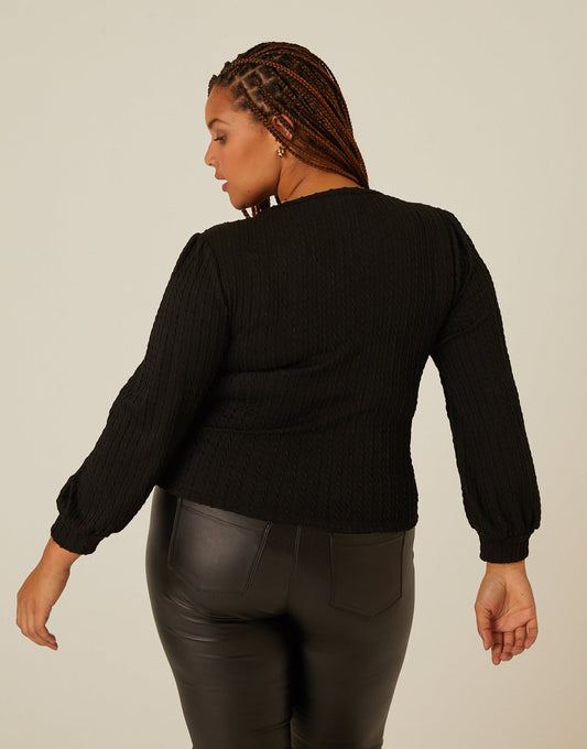 Plus Size Twist Knit Long Sleeve Top