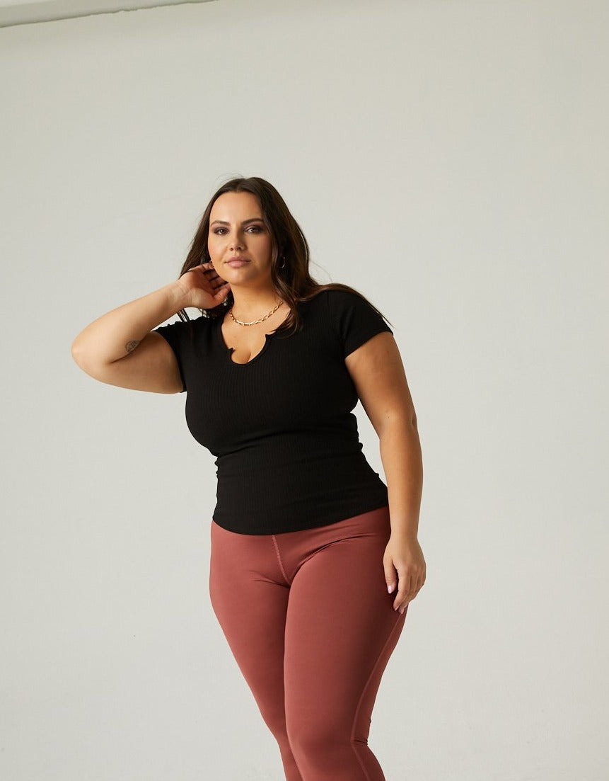 Plus Size V-Cut Ribbed Tee