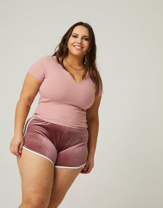 Plus Size V-Cut Ribbed Tee
